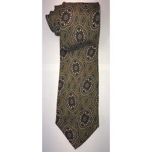 NOS Club Fellow Gold with Maroon Green White Floral Pattern Silk Neck Tie - 58"